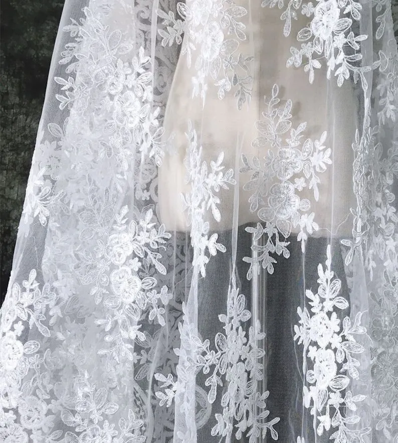 Embroidery Veil - Tecido de renda bordado de flores