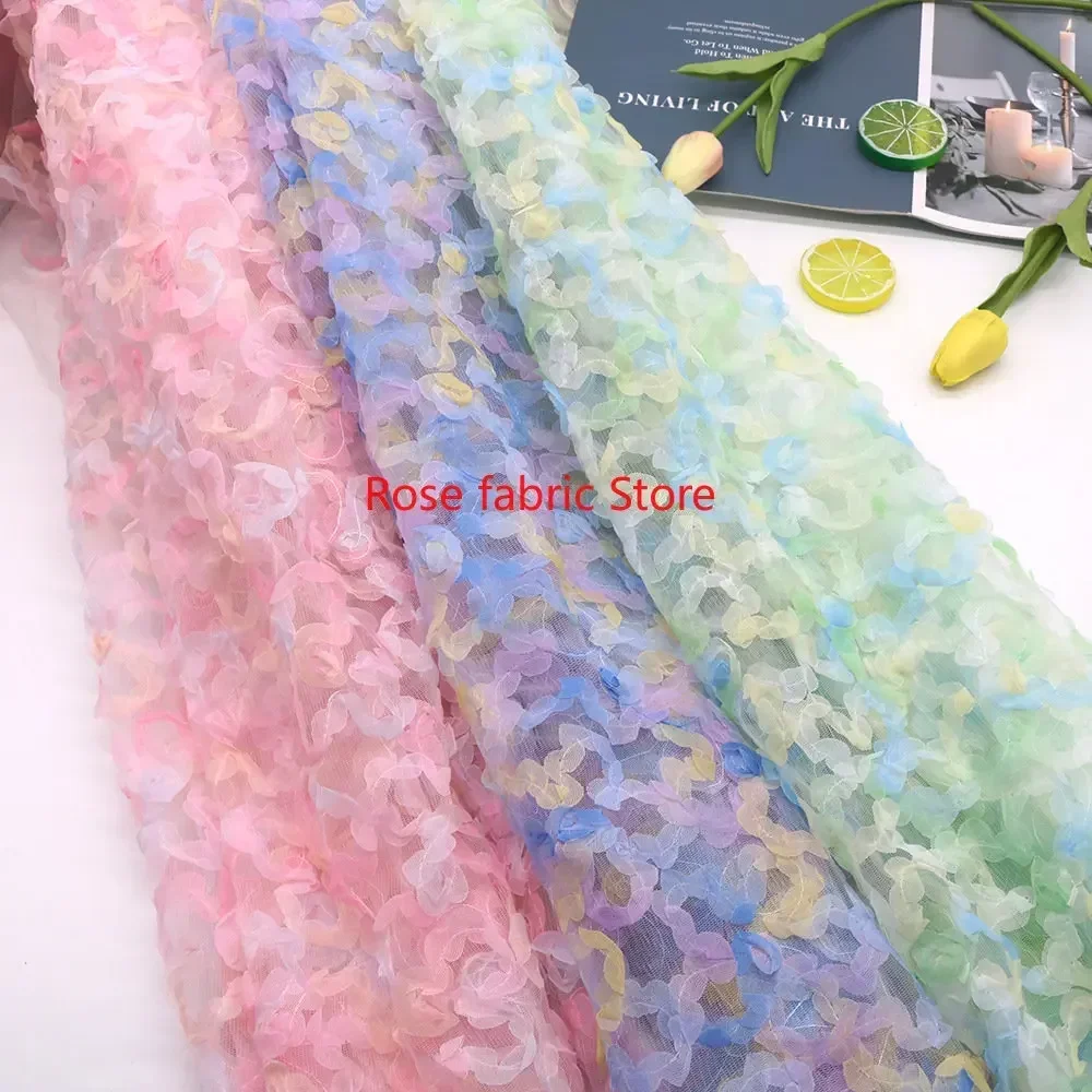 Embroidery Veil - Tecido de chiffon gradiente com renda
