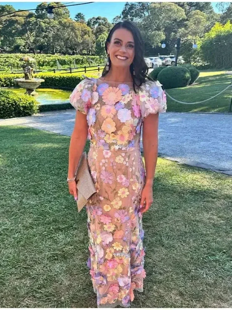 Embroidery Zari - Moda flor bordado impressão vestido feminino