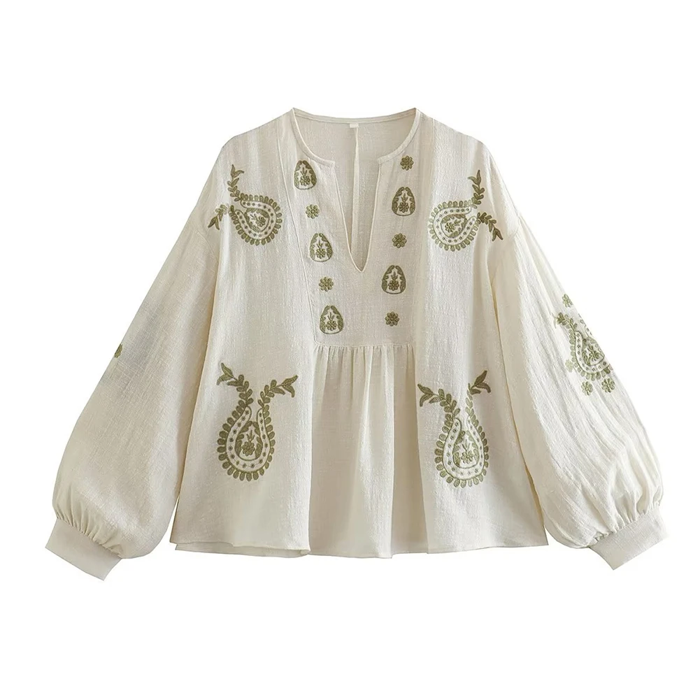 Embroidery On Shirt - Nova camisa feminina solta bordada de