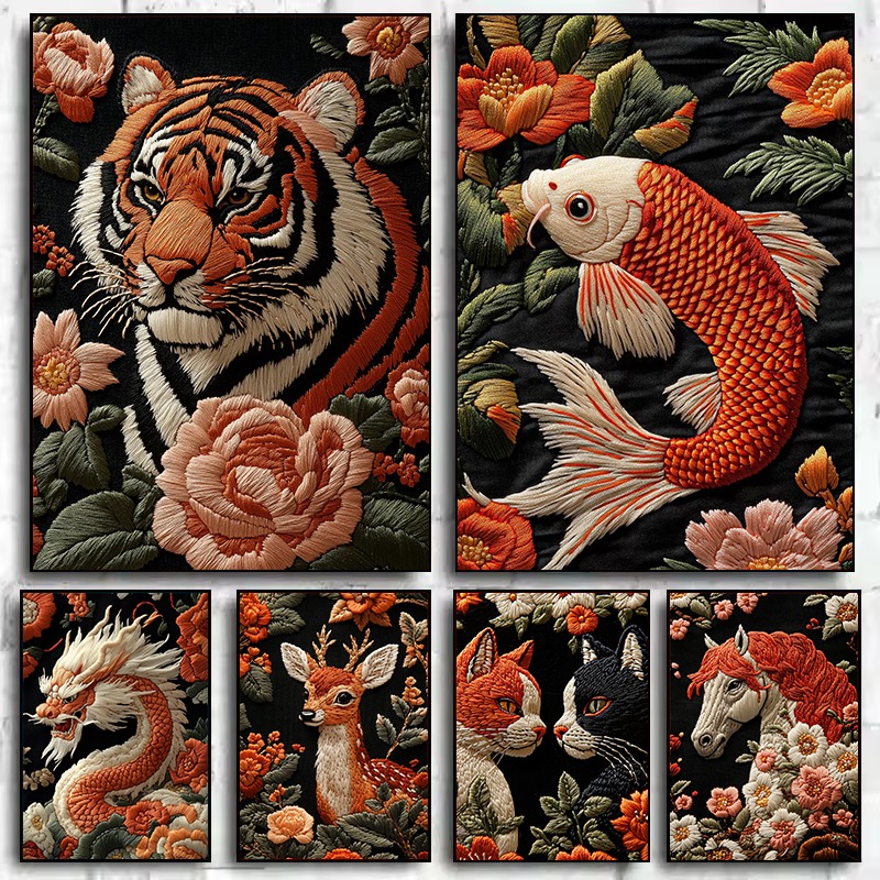 Embroidery Art Painting - 1 peça de pôster de animais