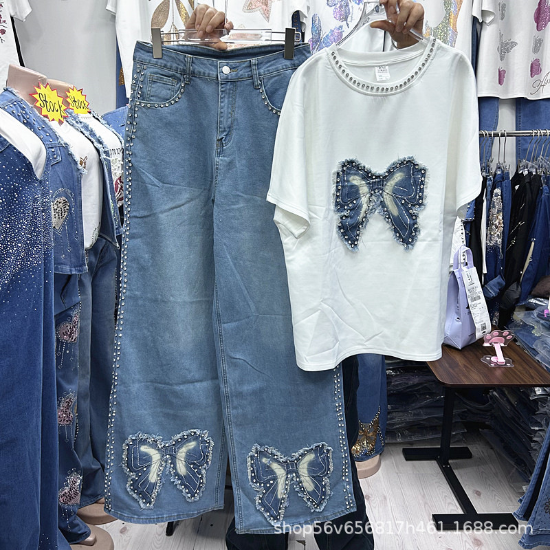 Embroidery On Shirt - Nova primavera verão solto feminino conjunto