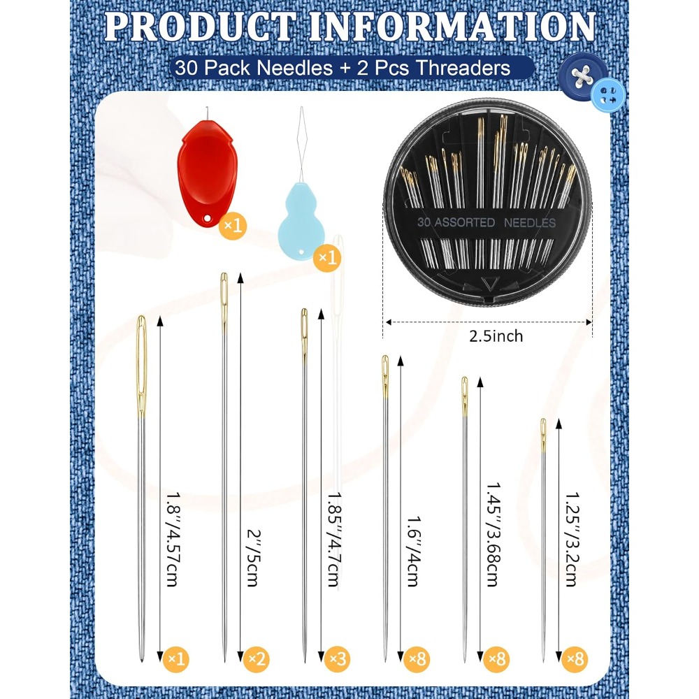 Embroidery Needle - Conjunto de 30 Agulhas de Costura