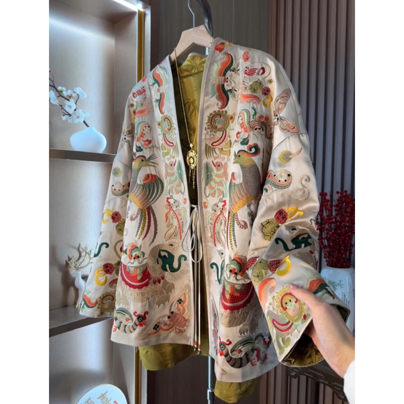 Embroidery Fashion - Novo Cardigã Kimono Estilo Chinês para