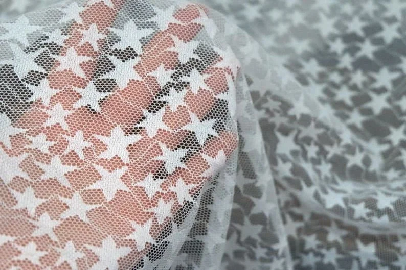 Embroidery Veil - Preto branco macio estrela bordado tecido