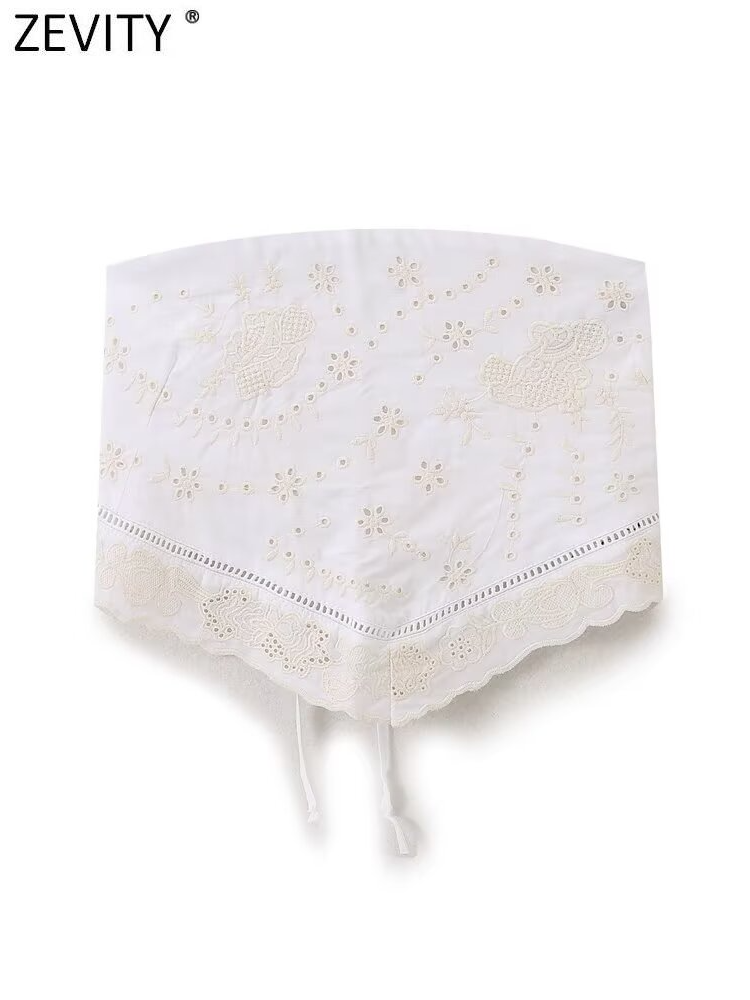 Embroidery On Shirt - Zevity-Strapless Hollow Out Blusa Blusa para