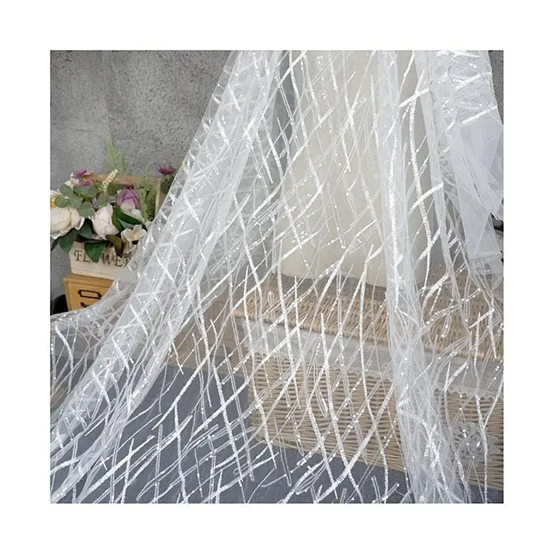 Embroidery Veil - Tecido de renda com lantejoulas pesadas,