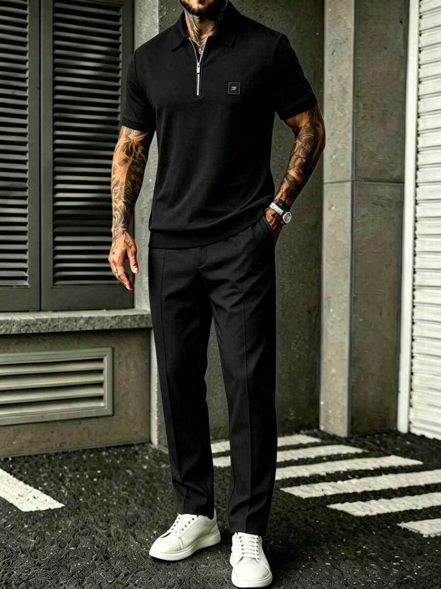 Embroidery Shirt - Conjunto masculino de camisa preta com