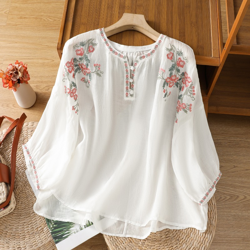 Estilo chinês roupas femininas - Embroidery On Shirt avaliação e preço
