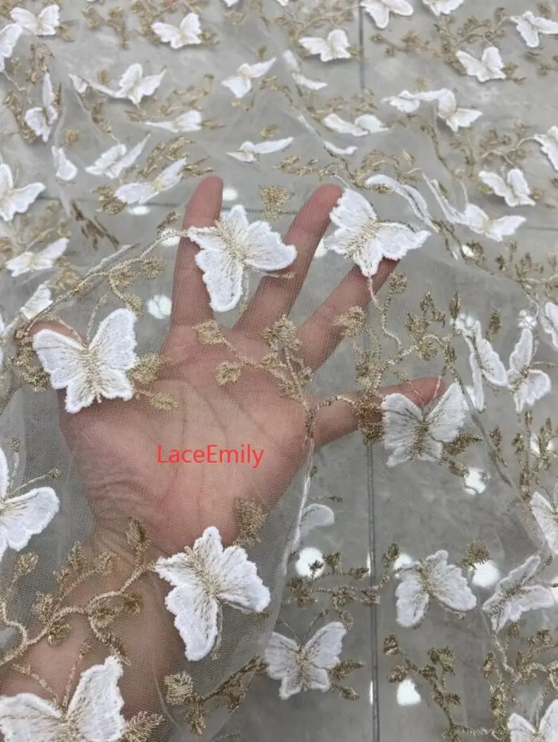 3d borboleta tecido de renda b - Embroidery Veil avaliação e preço