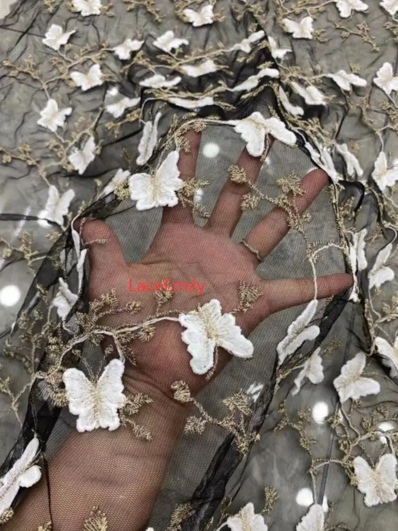 3d borboleta tecido de renda b - Embroidery Veil avaliação e preço
