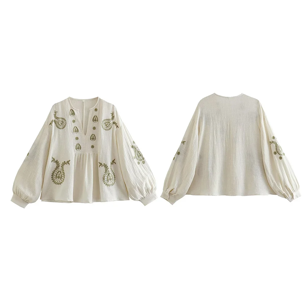 Nova camisa feminina solta bor - Embroidery On Shirt avaliação e preço