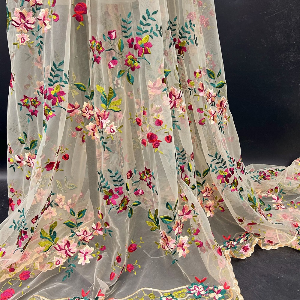 Tecido bordado com flores maci - Embroidery Needle avaliação e preço