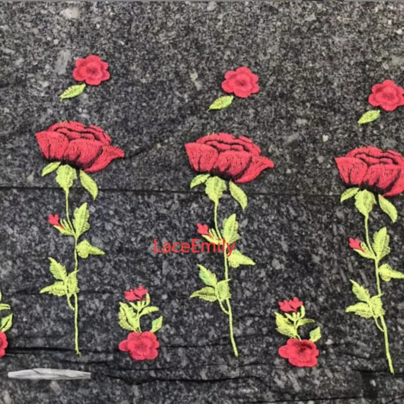 Tecido de renda rosa vermelha  - Embroidery Veil avaliação e preço