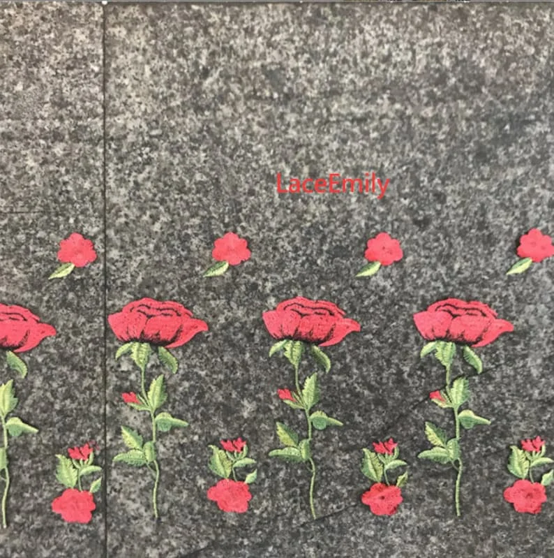 Tecido de renda rosa vermelha  - Embroidery Veil avaliação e preço