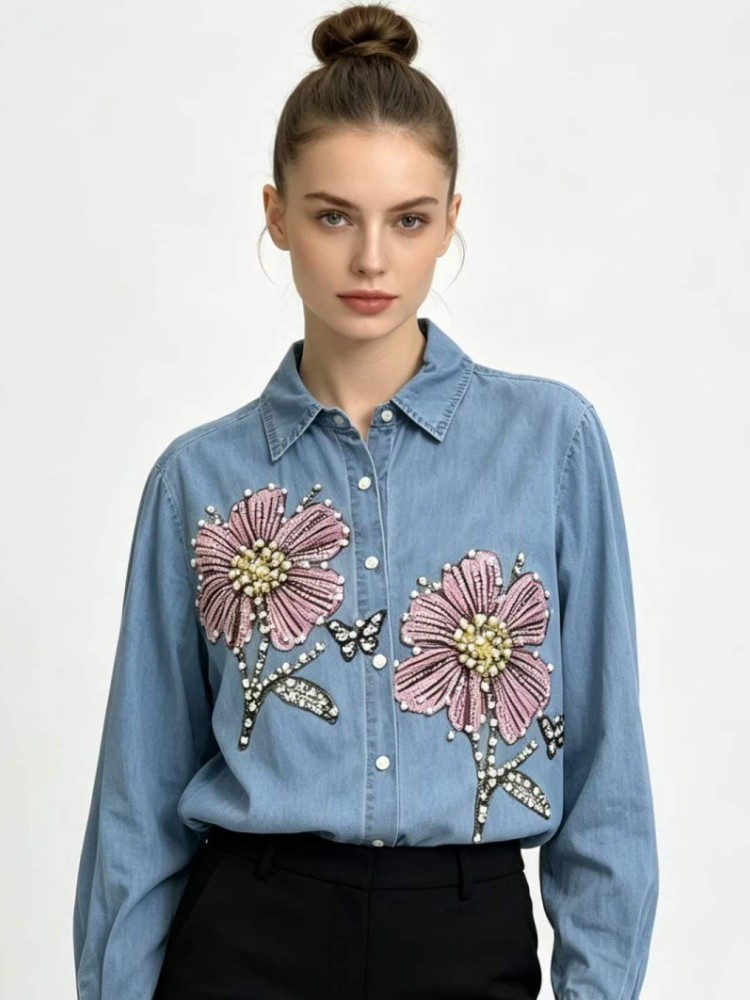Blusas de Denim com Bordado pa - Embroidery Shirt avaliação e preço