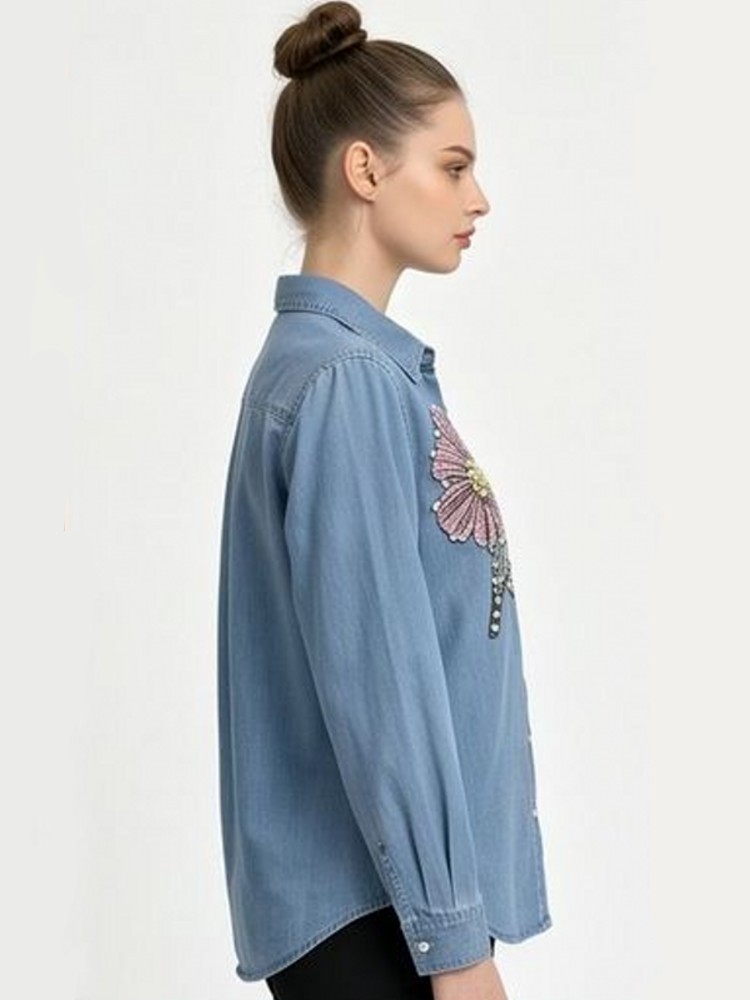 Blusas de Denim com Bordado pa - Embroidery Shirt avaliação e preço