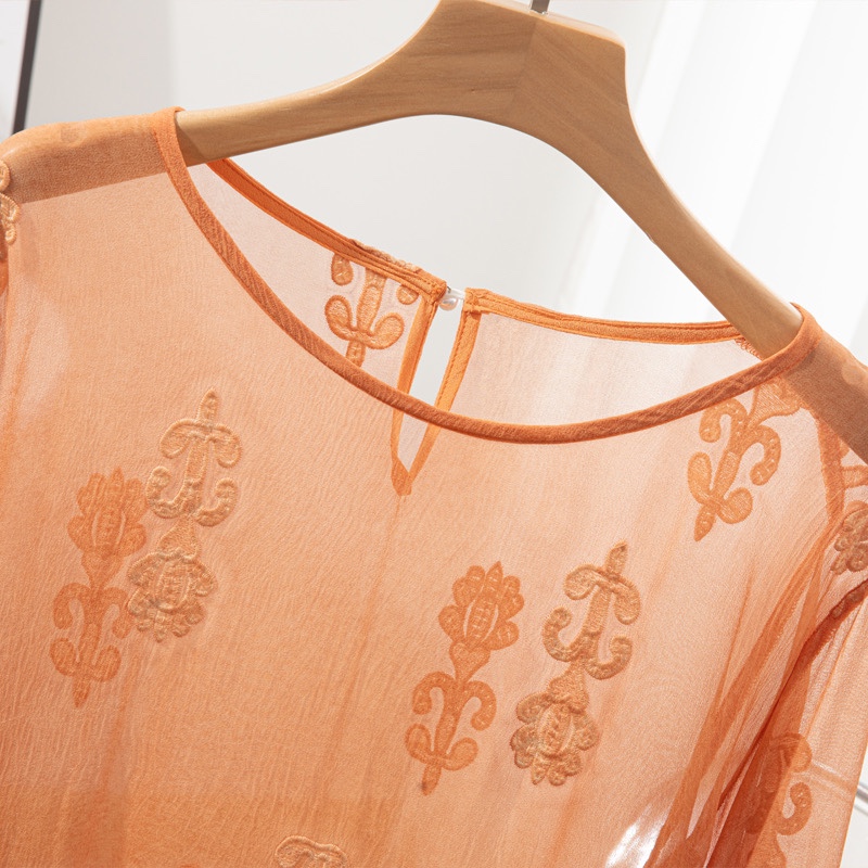 100% seda amoreira blusa femin - Embroidery On Shirt avaliação e preço