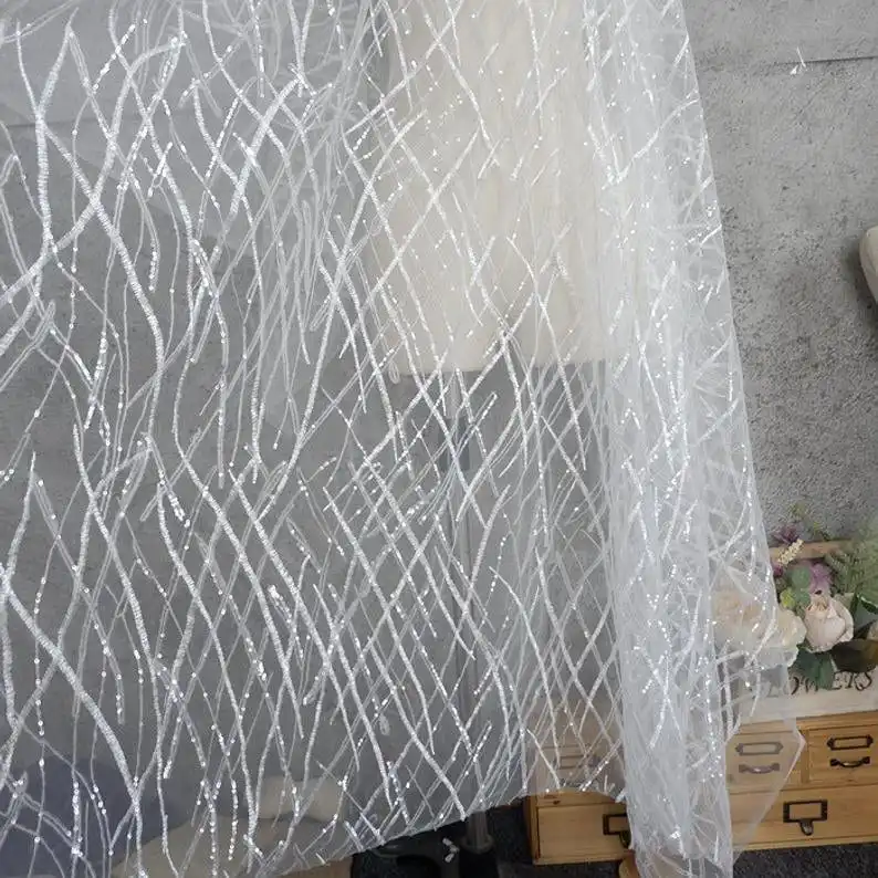 Tecido de renda com lantejoula - Embroidery Veil avaliação e preço