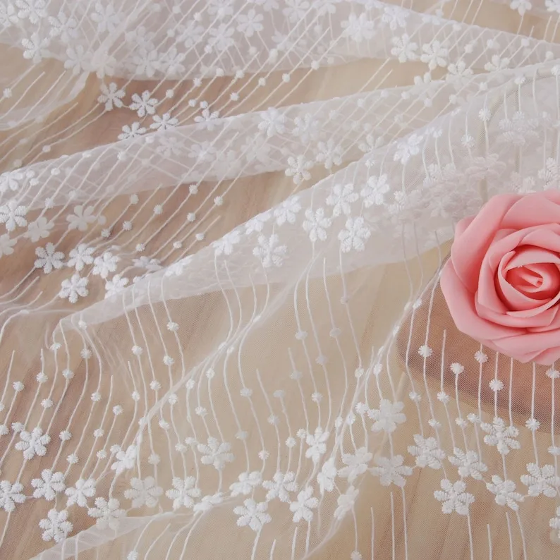 1 jarda flor bordado tecido de - Embroidery Veil avaliação e preço